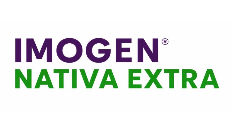 Logotipo IMOGEN NATIVA EXTRA en morado y verde sobre fondo blanco